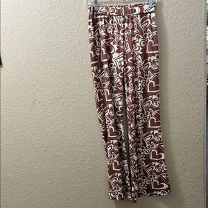 SHEIN Brown and White Heart Print Wide Leg Pants